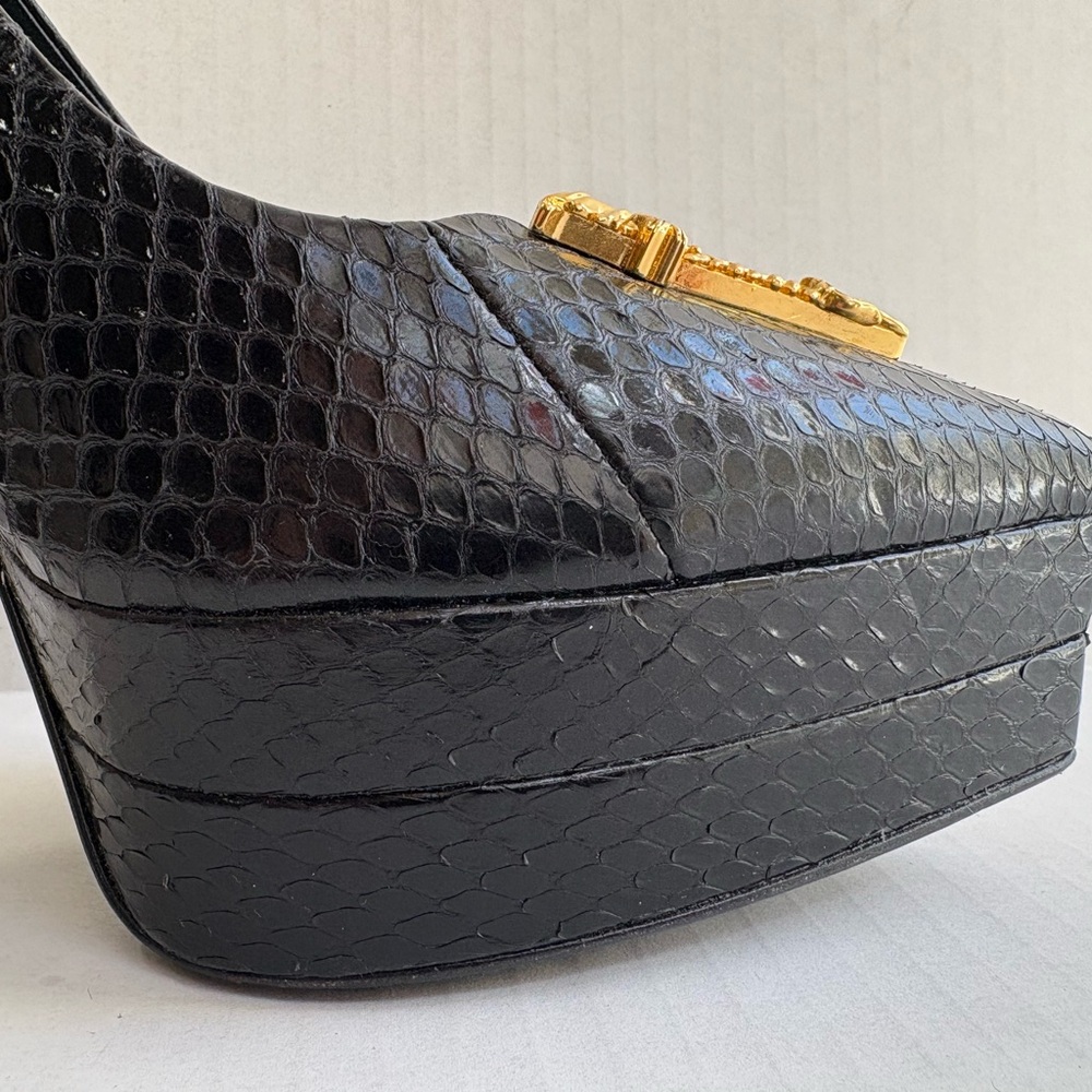 Versace Black Python Snakeskin Playform High Heel Pointy Stiletto Size 41 - Picture 13 of 16